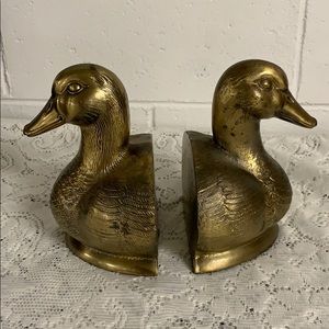 Vintage Brass Duck Head Bookends